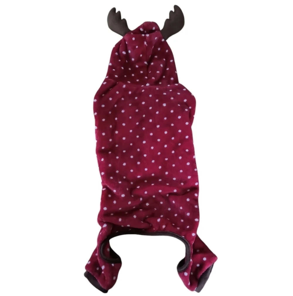 NWT LuvGear Red Polka Dot Dog Hoodie with Antlers Pajamas Size M